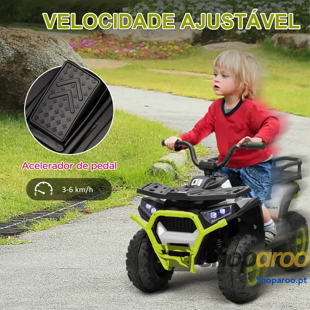 Quadriciclo Elétrico para Criança 12V Faróis Música MP3 Velocidade Ajustável e Cesta de Arrumação 88x50x57,5 cm Verde