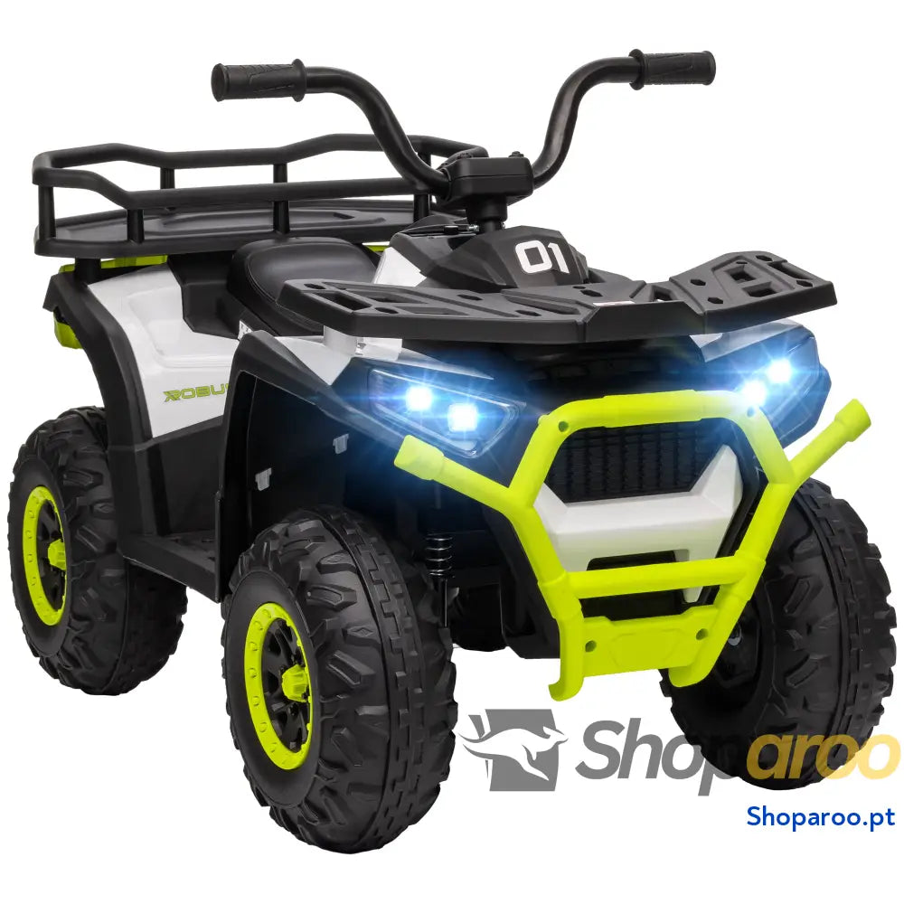 Quadriciclo Elétrico para Criança 12V Faróis Música MP3 Velocidade Ajustável e Cesta de Arrumação 88x50x57,5 cm Verde