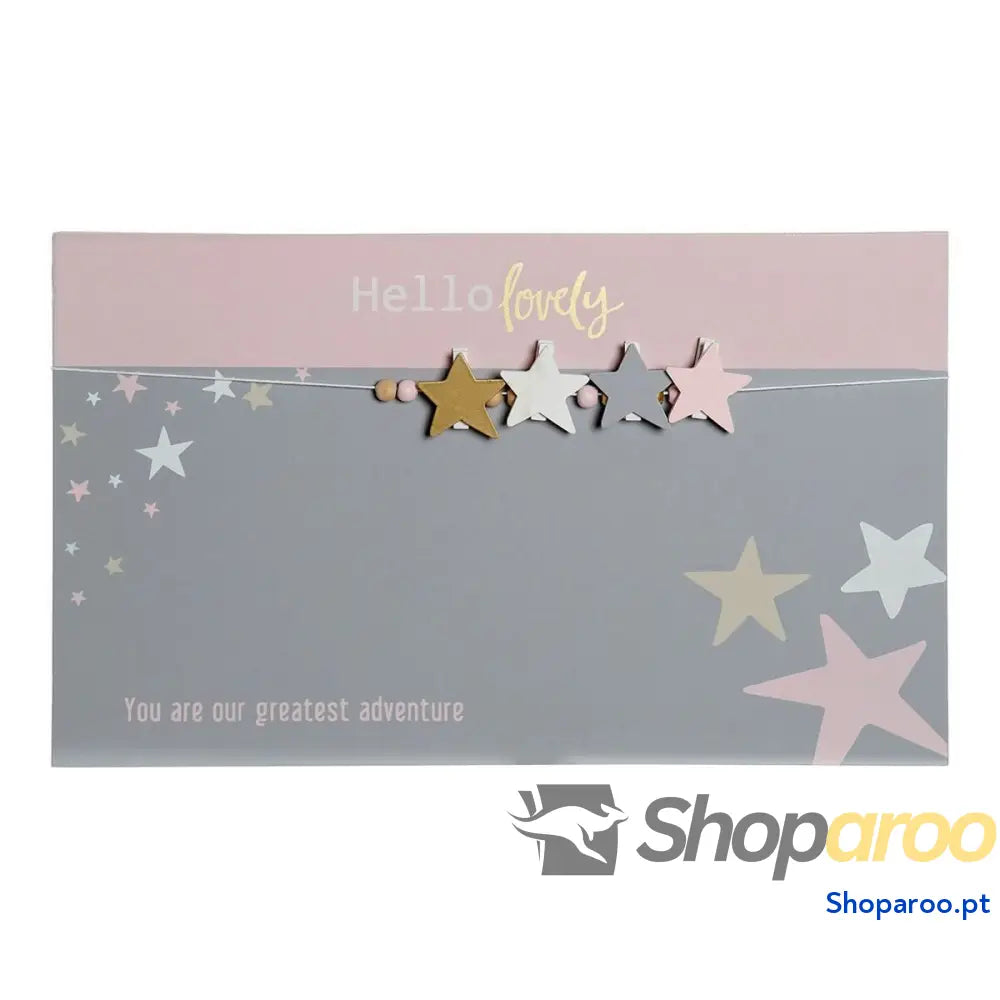 Quadro Portafotos com Molas DKD Home Decor Hello Lovely Madeira MDF Estrelas 40 x 1 24 cm