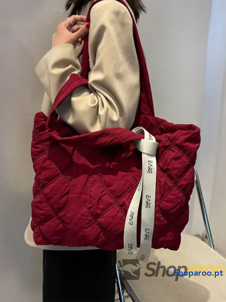 Quilted Nylon Large Tote Bag