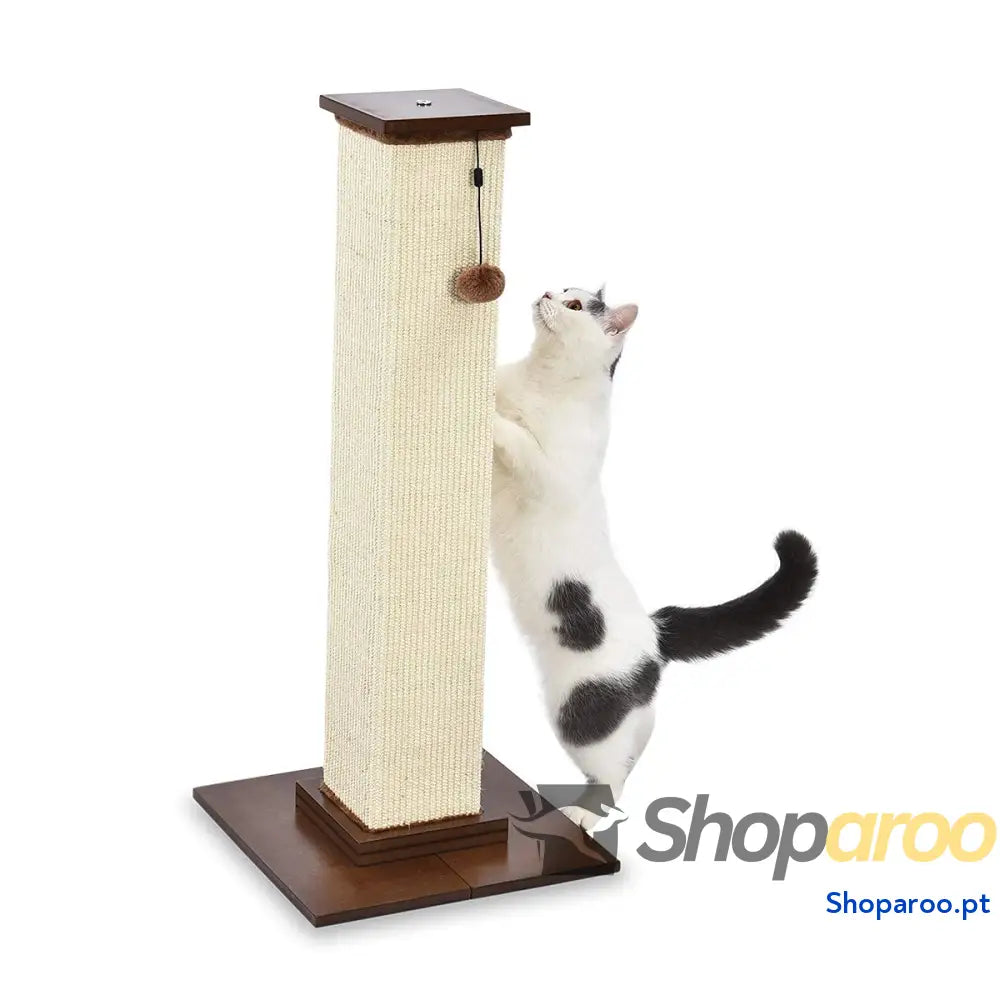 Raspador para gatos de interior padrão com brinquedo pendurado 80 cm cinzento