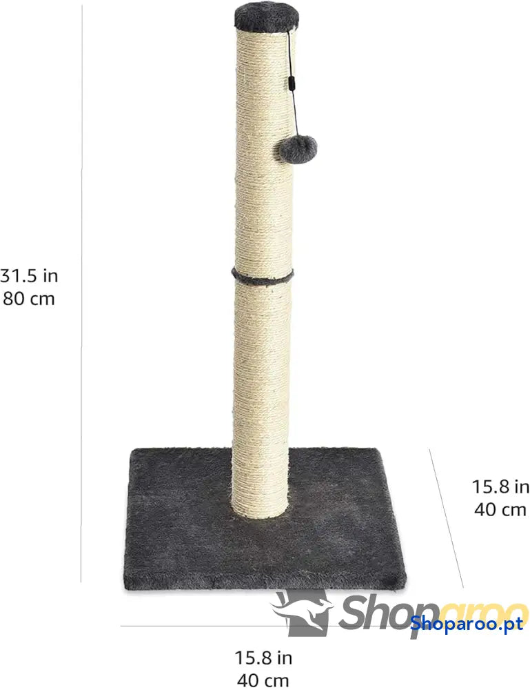 Raspador para gatos de interior padrão com brinquedo pendurado 80 cm cinzento
