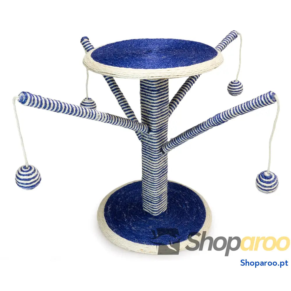 Raspador poste para gatos com bola branco e azul 45 cm