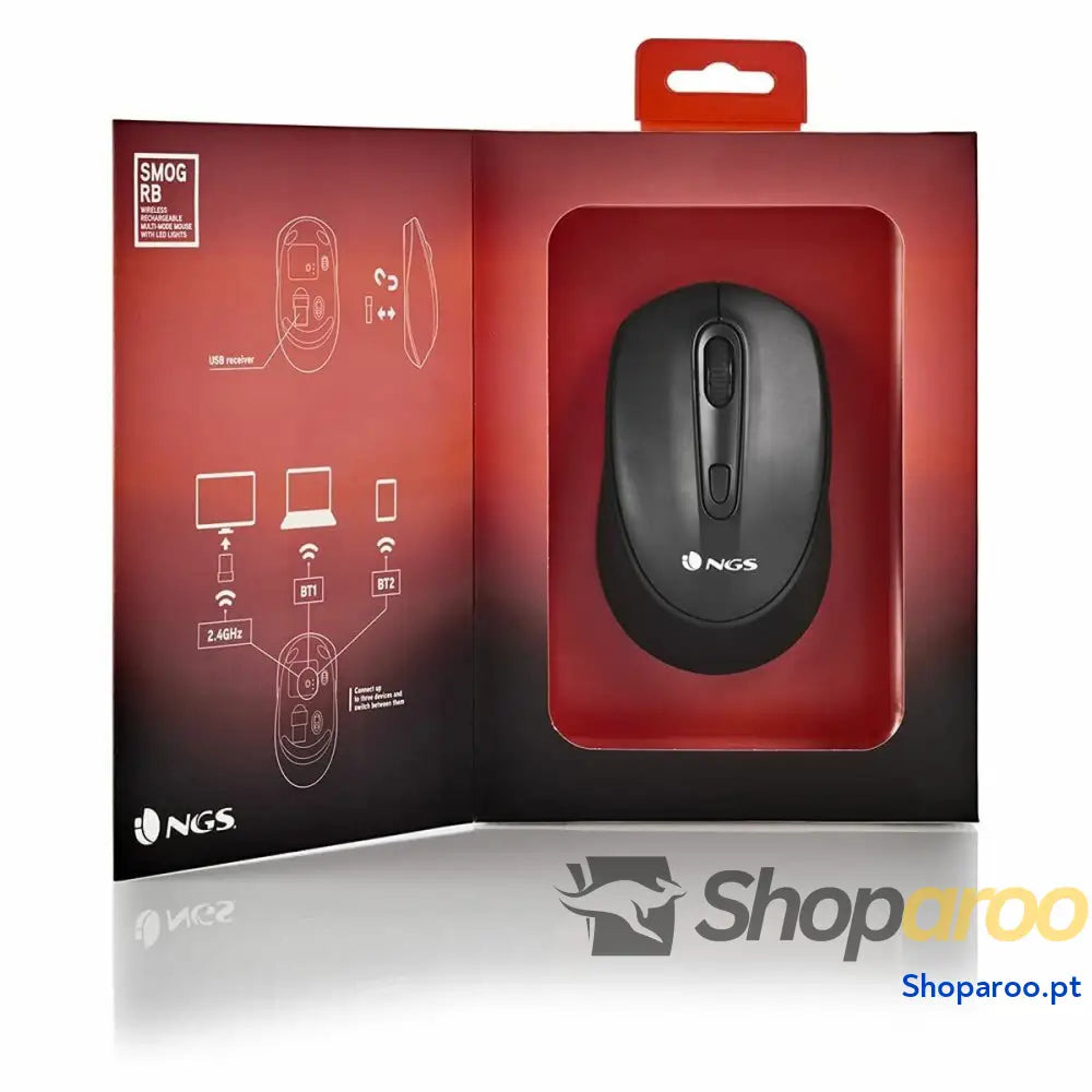 Rato NGS SMOG-RB Preto 2400 dpi Sem Fios (1 Unidade)