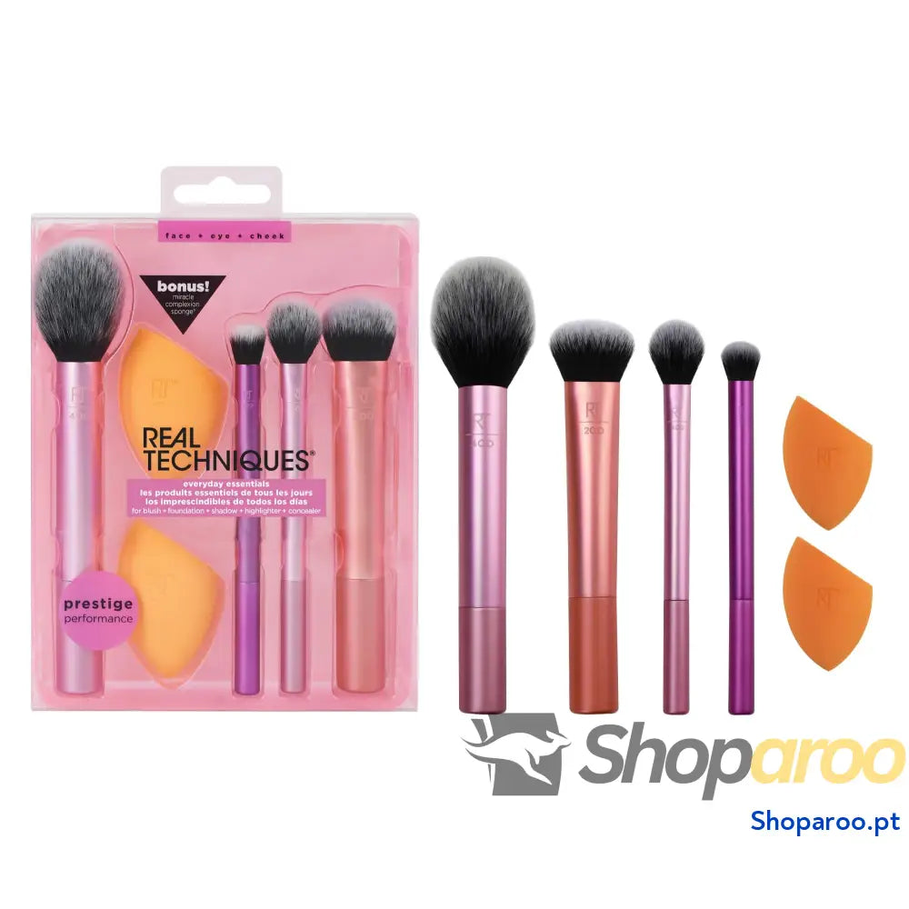 Real Techniques Kit Maquilhagem Everyday Essentials com Esponja Misturadora