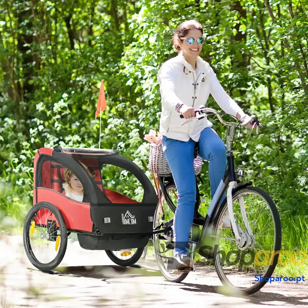 Reboque de bicicleta para crianças com assento duplo e cinto segurança