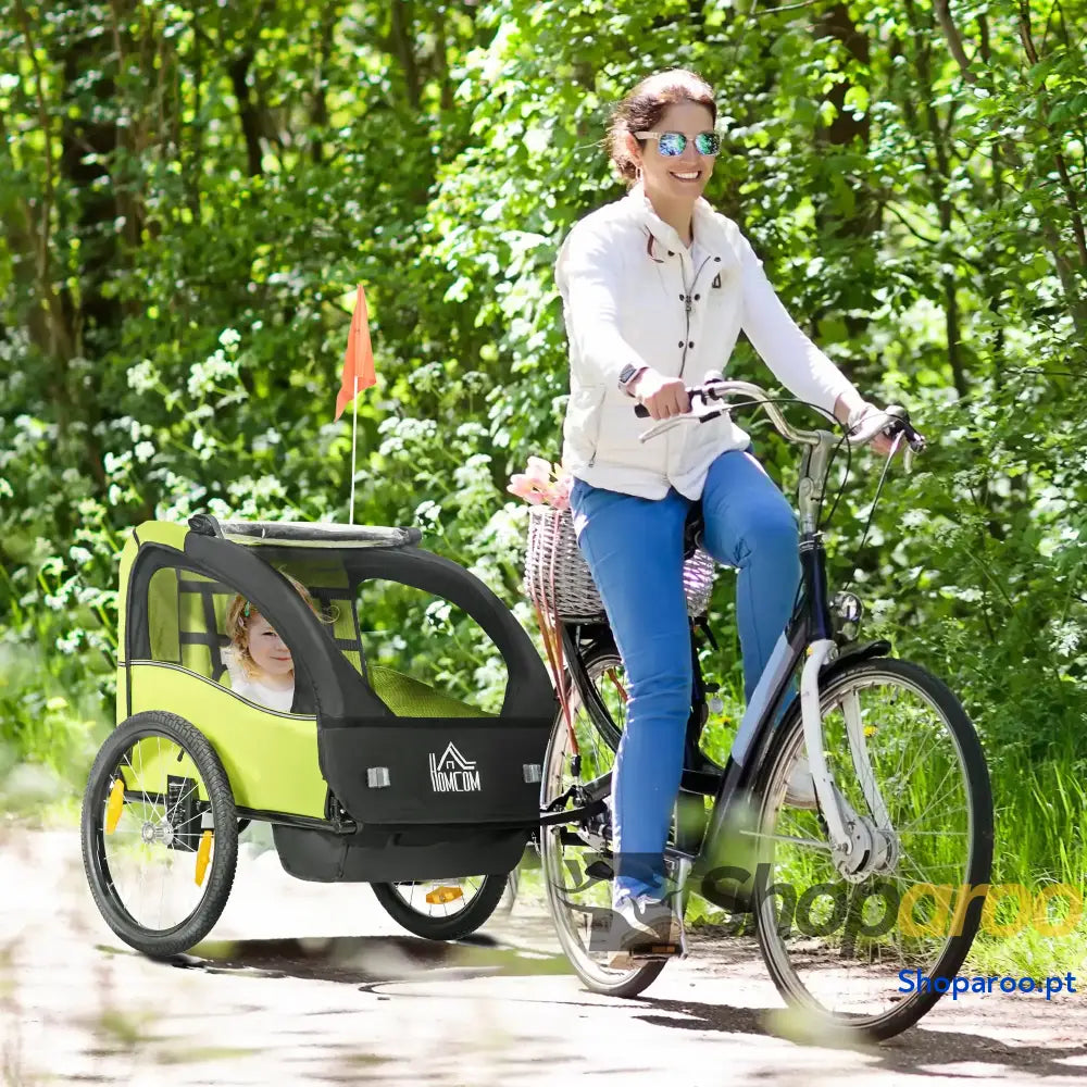 Reboque de bicicleta para crianças com assento duplo e cinto segurança
