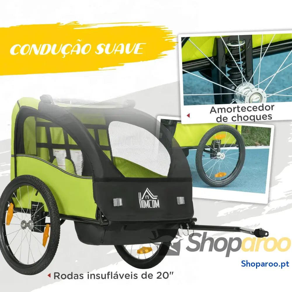 Reboque de bicicleta para crianças com assento duplo e cinto segurança