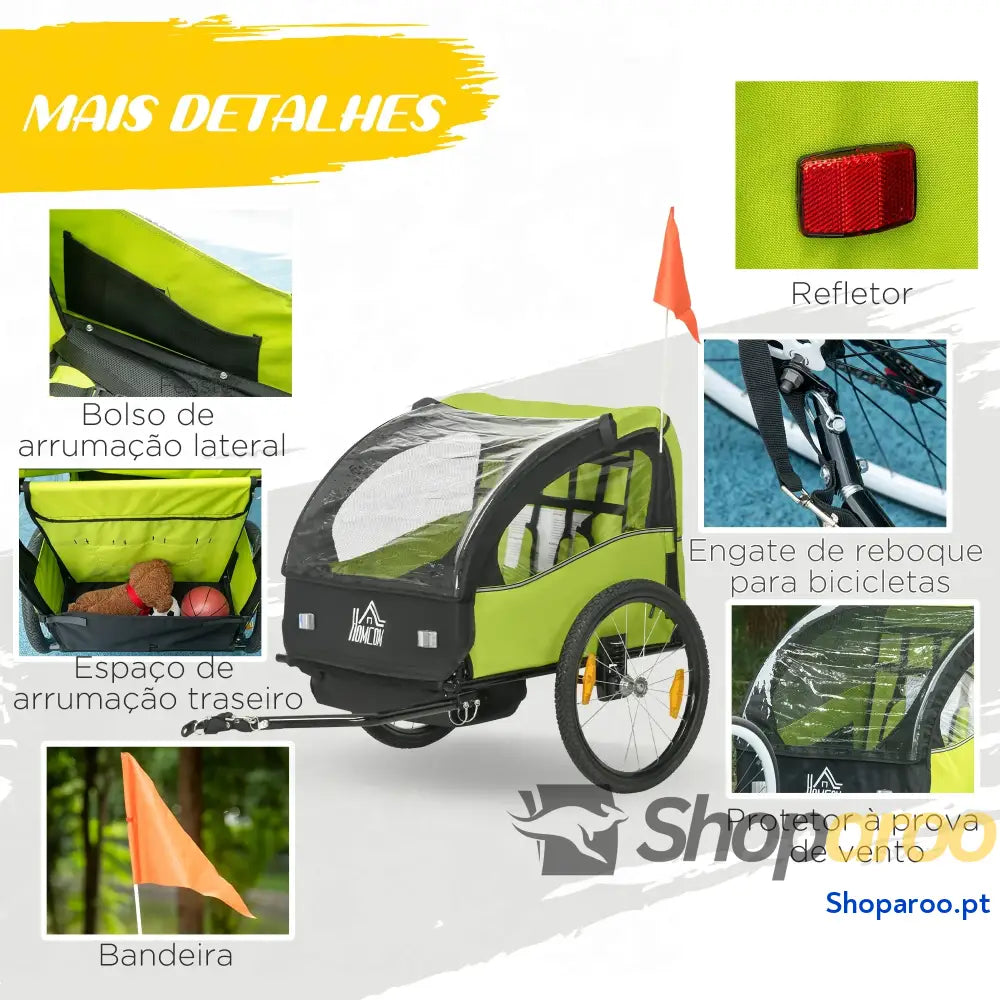 Reboque de bicicleta para crianças com assento duplo e cinto segurança