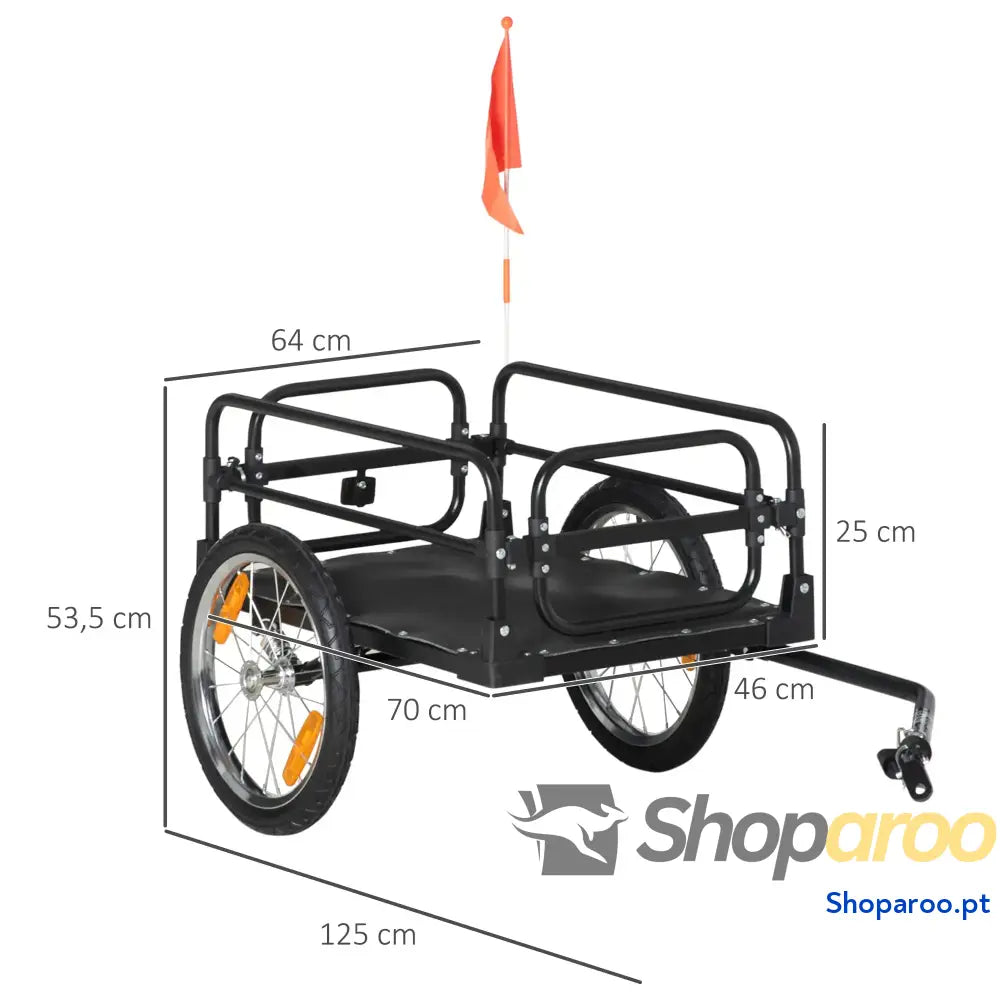 Reboque de carga para bicicletas 70L 40kg com refletores e bandeira