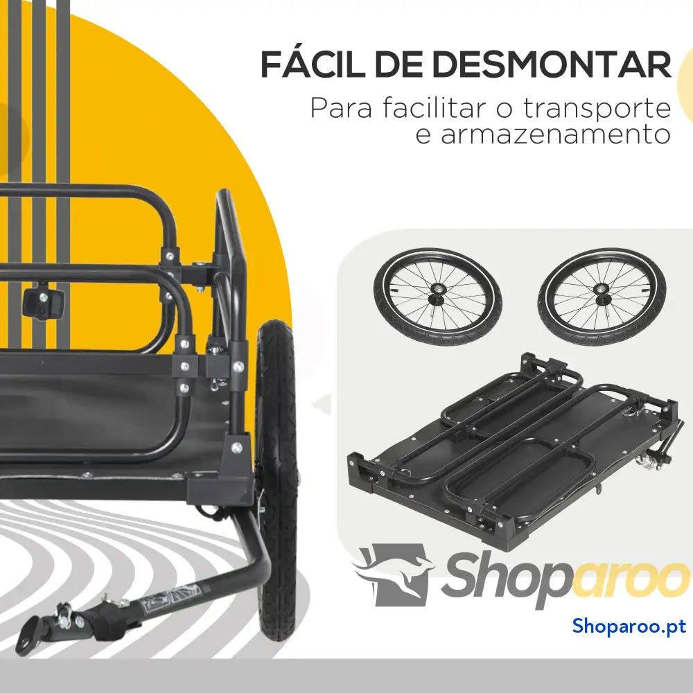 Reboque de carga para bicicletas 70L 40kg com refletores e bandeira