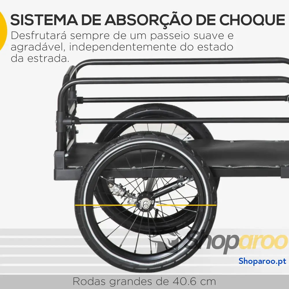 Reboque de carga para bicicletas 70L 40kg com refletores e bandeira