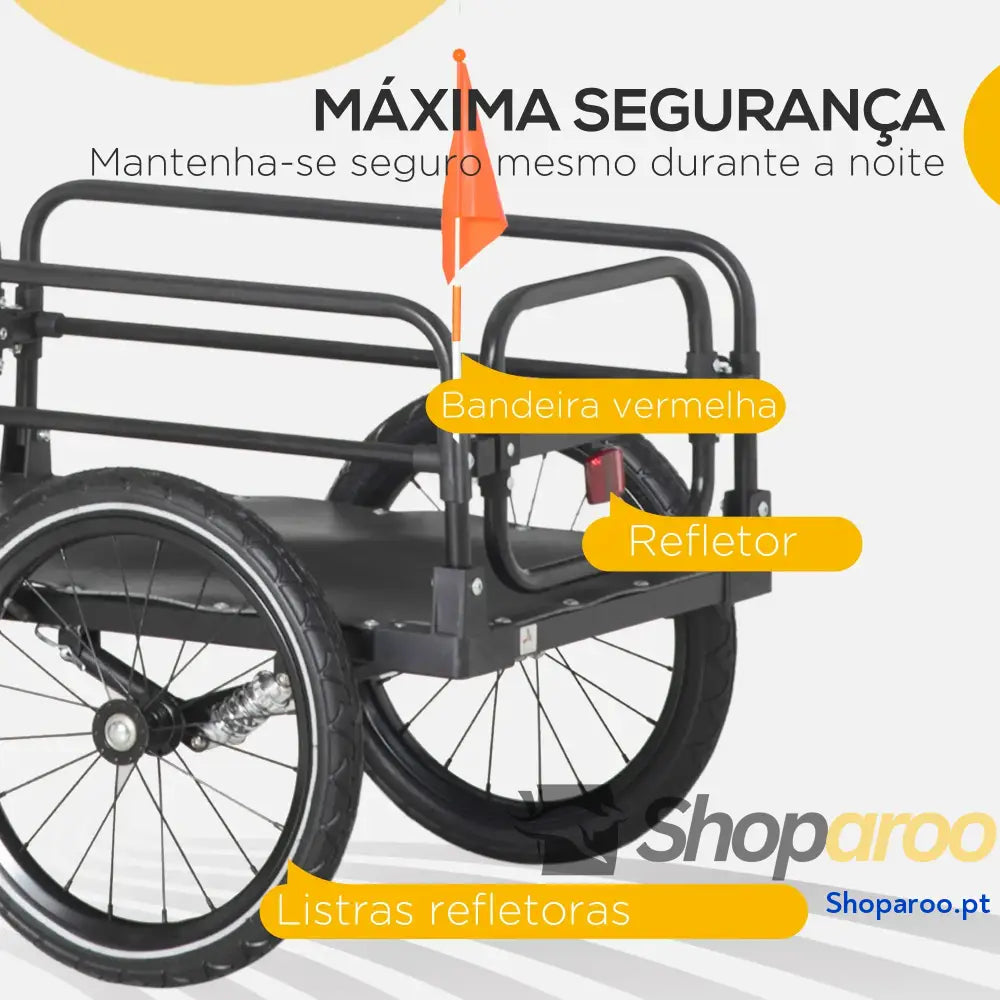 Reboque de carga para bicicletas 70L 40kg com refletores e bandeira