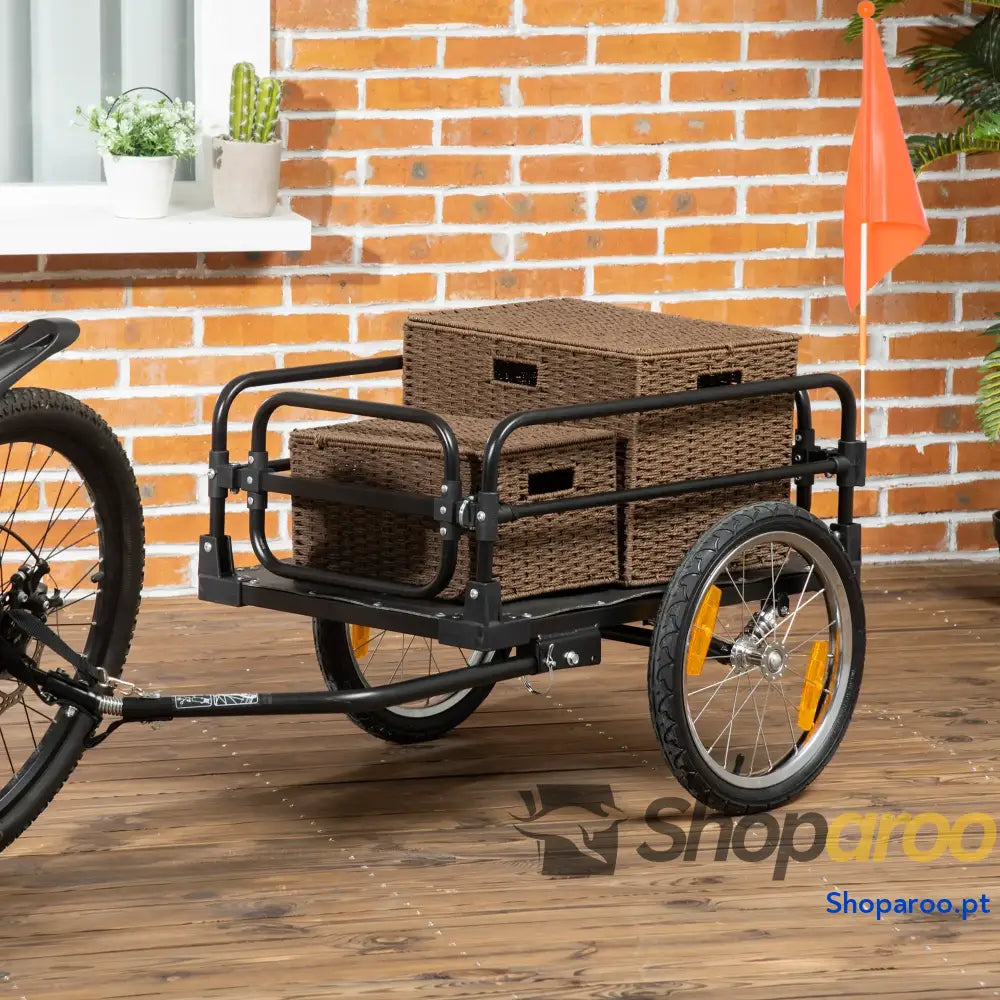 Reboque de carga para bicicletas 70L 40kg com refletores e bandeira