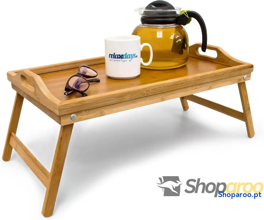 Bandeja para Cama Mesita Desayuno con Asas y Patas Plegables Bambú MDF 23 x 60 30 cm Hogar Natural