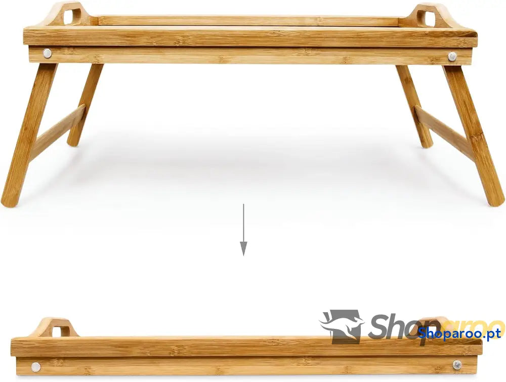 Bandeja para Cama Mesita Desayuno con Asas y Patas Plegables Bambú MDF 23 x 60 30 cm Hogar Natural