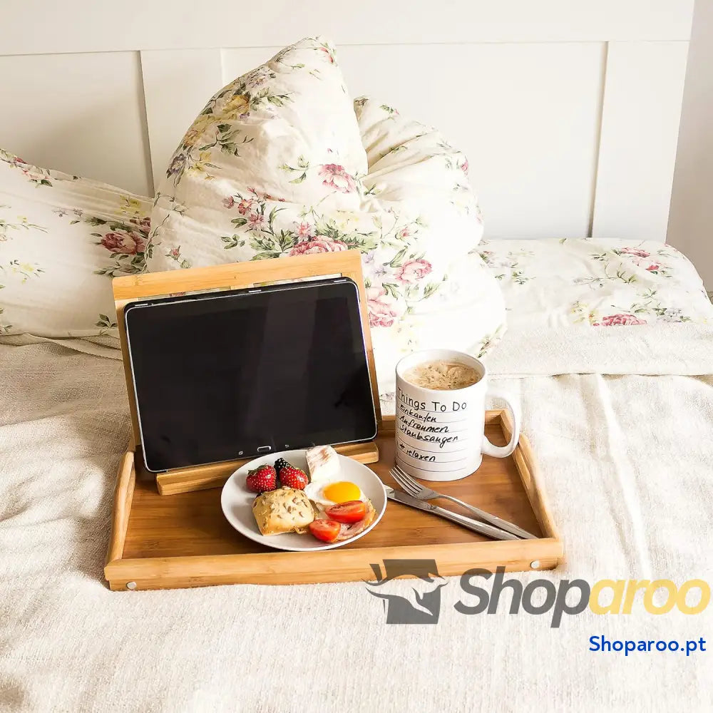 Bandeja para Cama Mesita Desayuno con Asas y Patas Plegables Bambú MDF 23 x 60 30 cm Hogar Natural