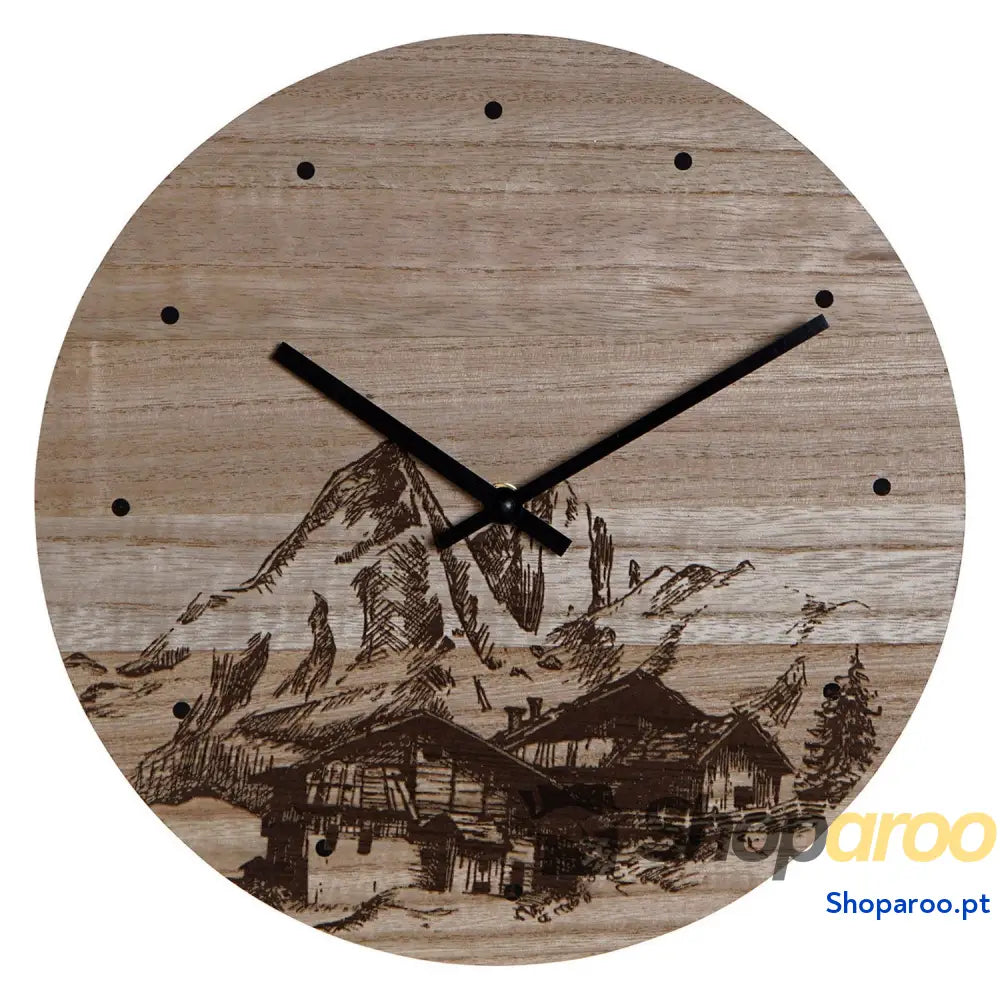 Relógio de Parede DKD Home Decor 8424001759712 Preto Madeira MDF Montanha 30 x 1,5 cm