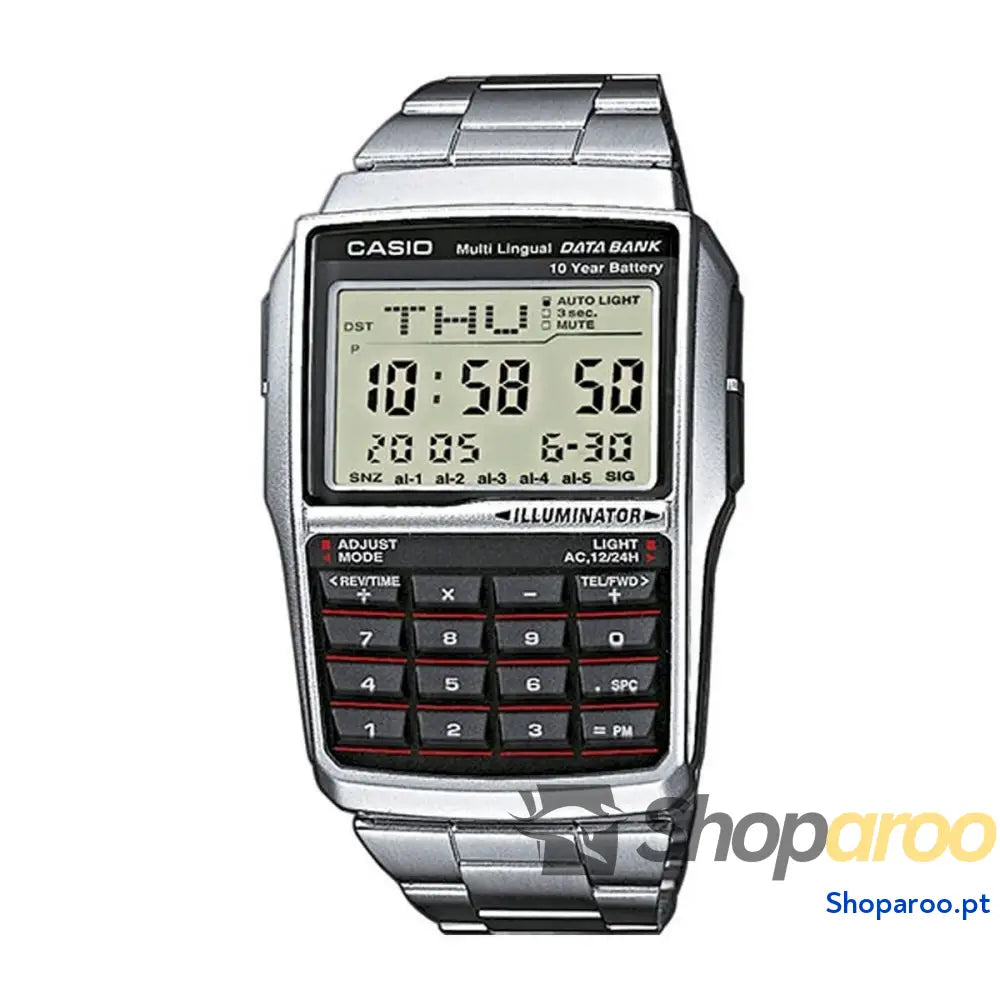 Relógio masculino Casio DATABANK CALCULATOR STEEL Preto Prateado