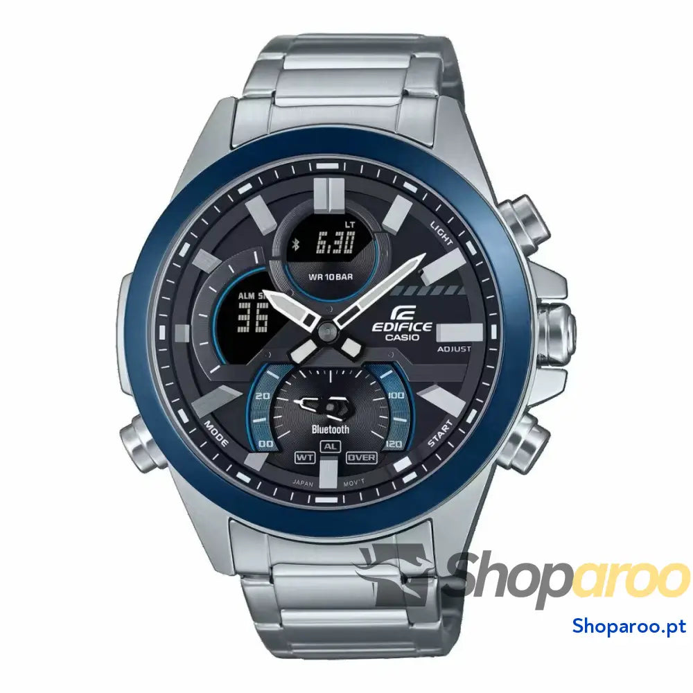 Relógio masculino Casio ECB-30DB-1AEF Preto Prateado