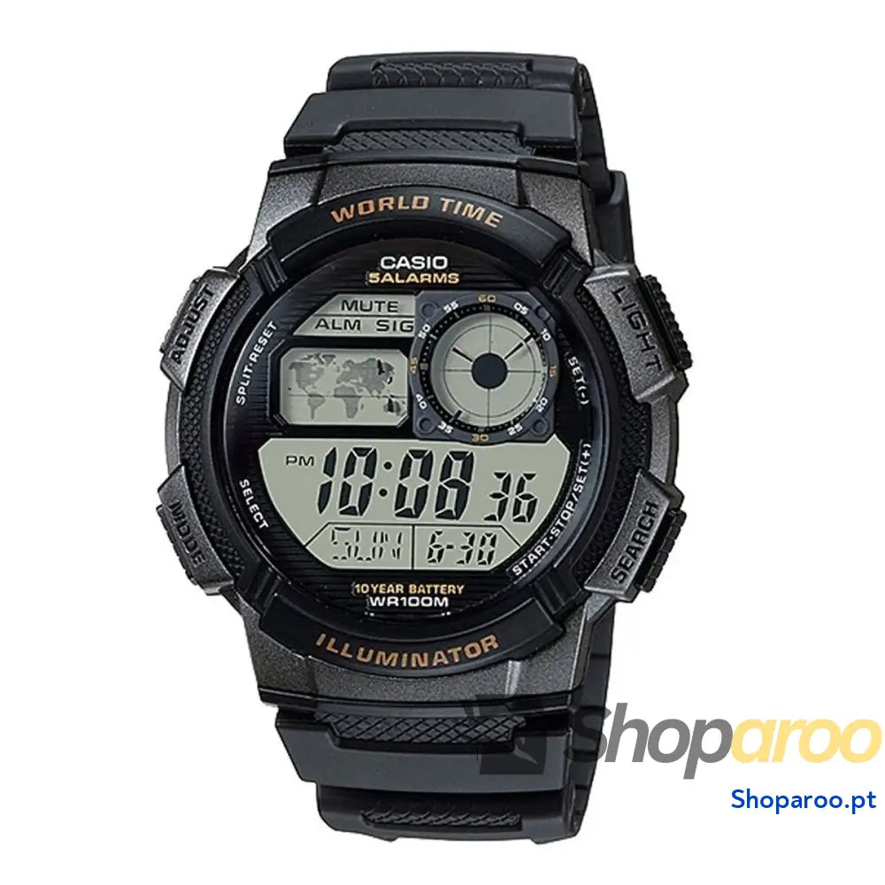 Relógio unissexo Casio WORLD TIME ILLUMINATOR 5 ALARMS. 10 YEAR BATTERY Preto Cinzento (Ø 48 mm)