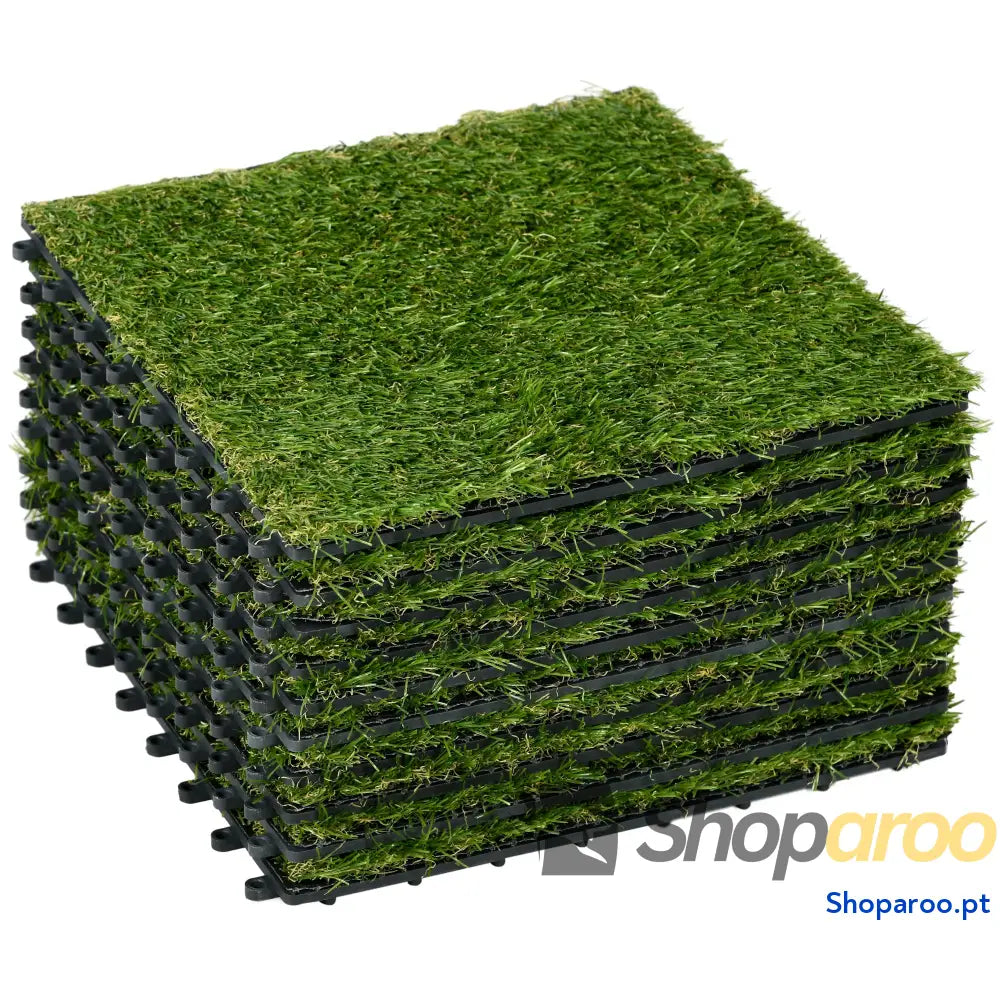Relva Artificial 30x30cm 10 Peças com Altura de 25mm Alta Densidade 6500 para Exterior Pátio Terraço Verde