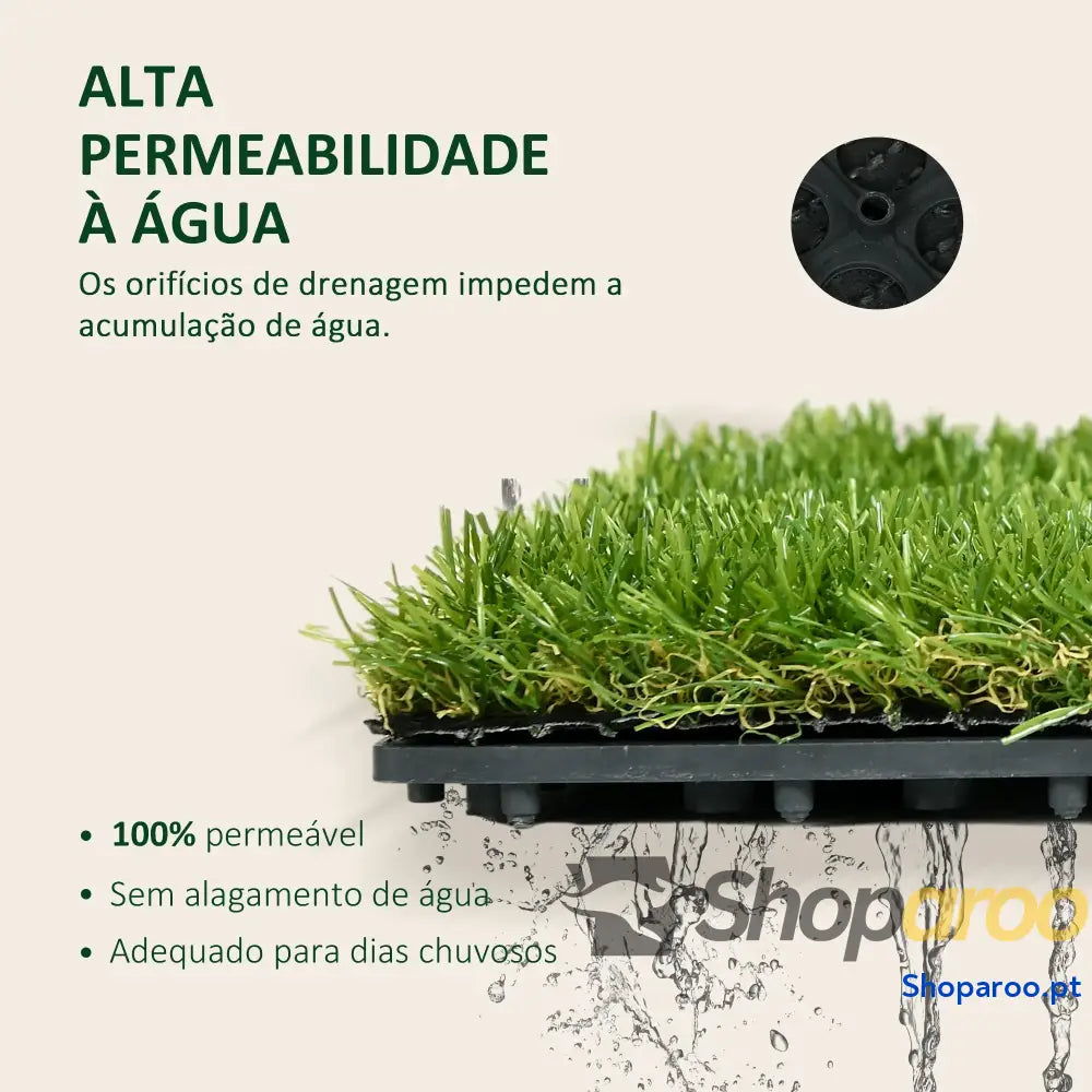 Relva Artificial 30x30cm 10 Peças com Altura de 25mm Alta Densidade 6500 para Exterior Pátio Terraço Verde