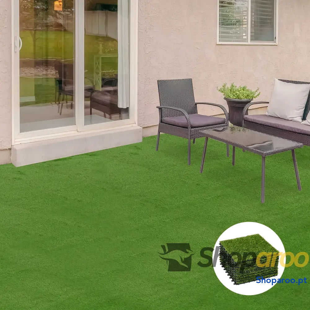 Relva Artificial 30x30cm 10 Peças com Altura de 25mm Alta Densidade 6500 para Exterior Pátio Terraço Verde