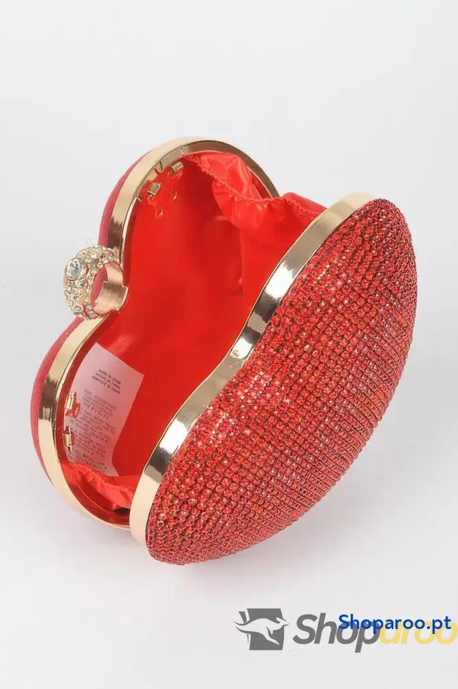 Clutch dourada em forma de coração com strass para festas elegantes