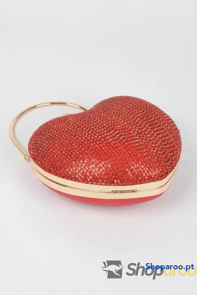 Clutch dourada em forma de coração com strass para festas elegantes