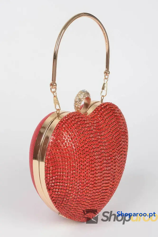 Clutch dourada em forma de coração com strass para festas elegantes