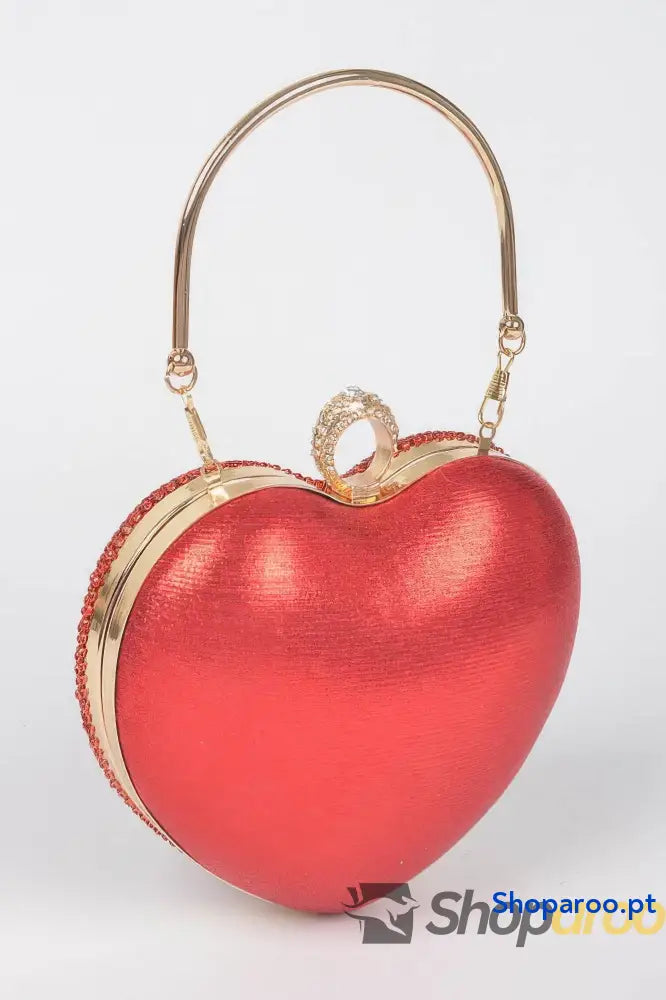 Clutch dourada em forma de coração com strass para festas elegantes