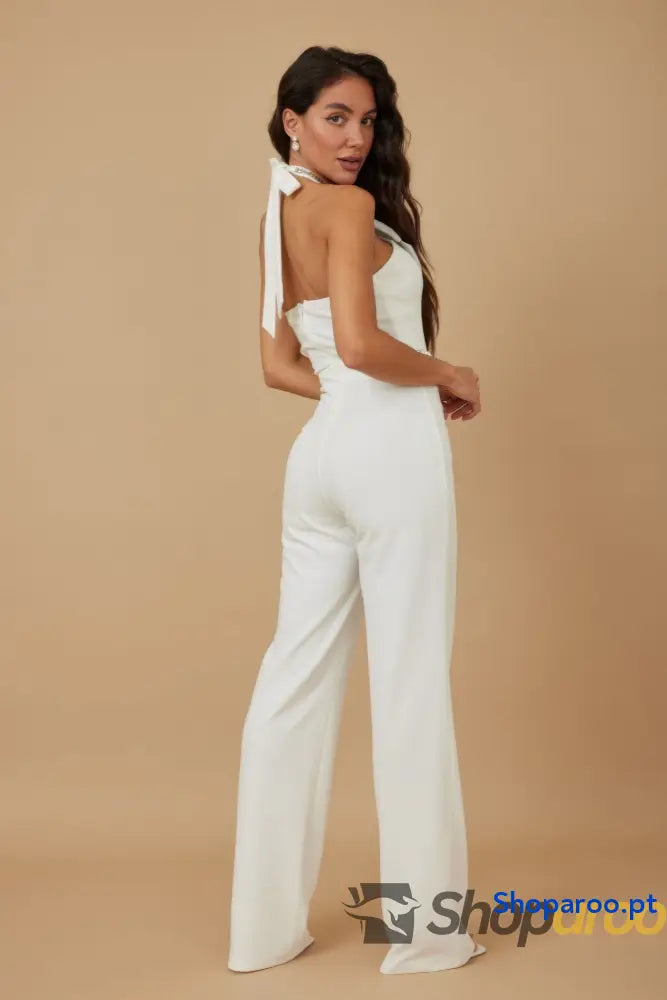 Rhinestone Ribbon Haltered Neck Jumpsuit