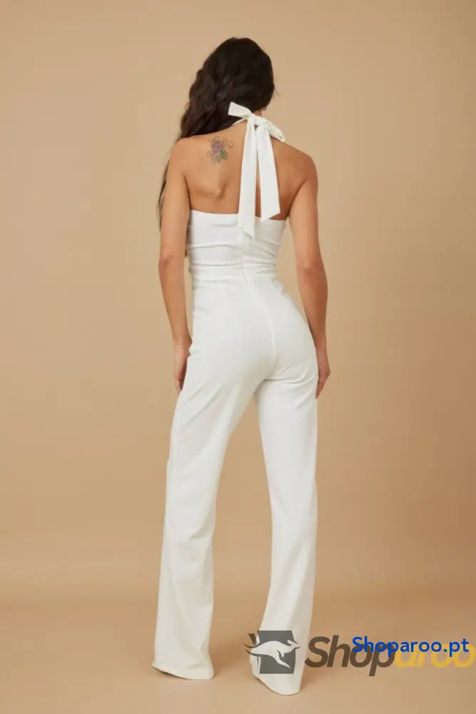 Rhinestone Ribbon Haltered Neck Jumpsuit
