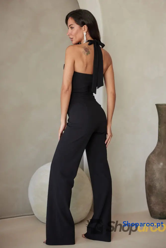 Rhinestone Ribbon Haltered Neck Jumpsuit