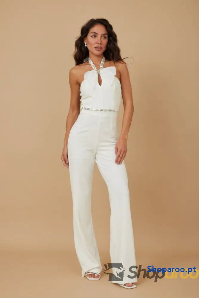 Rhinestone Ribbon Haltered Neck Jumpsuit