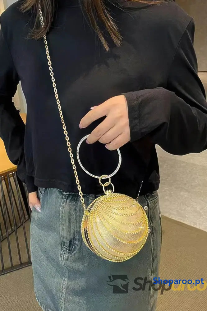 Clutch redonda de festa com strass