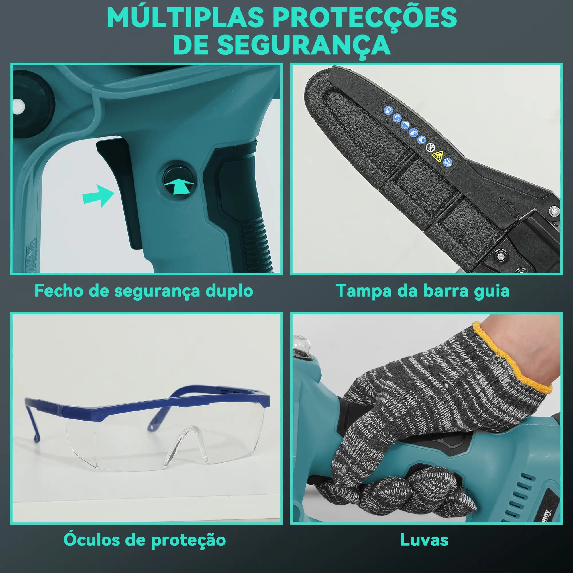 Mini Motosserra a Bateria 8 Polegadas 6000mAh Motosserra Elétrica com Motor sem Escovas de 580W 2 Baterias 42x29x10,5 cm Azul