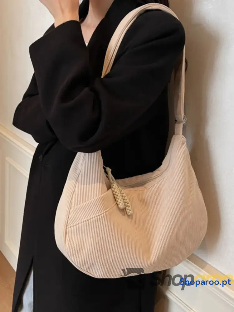Ribbed Adjustable Strap Shoulder Bag