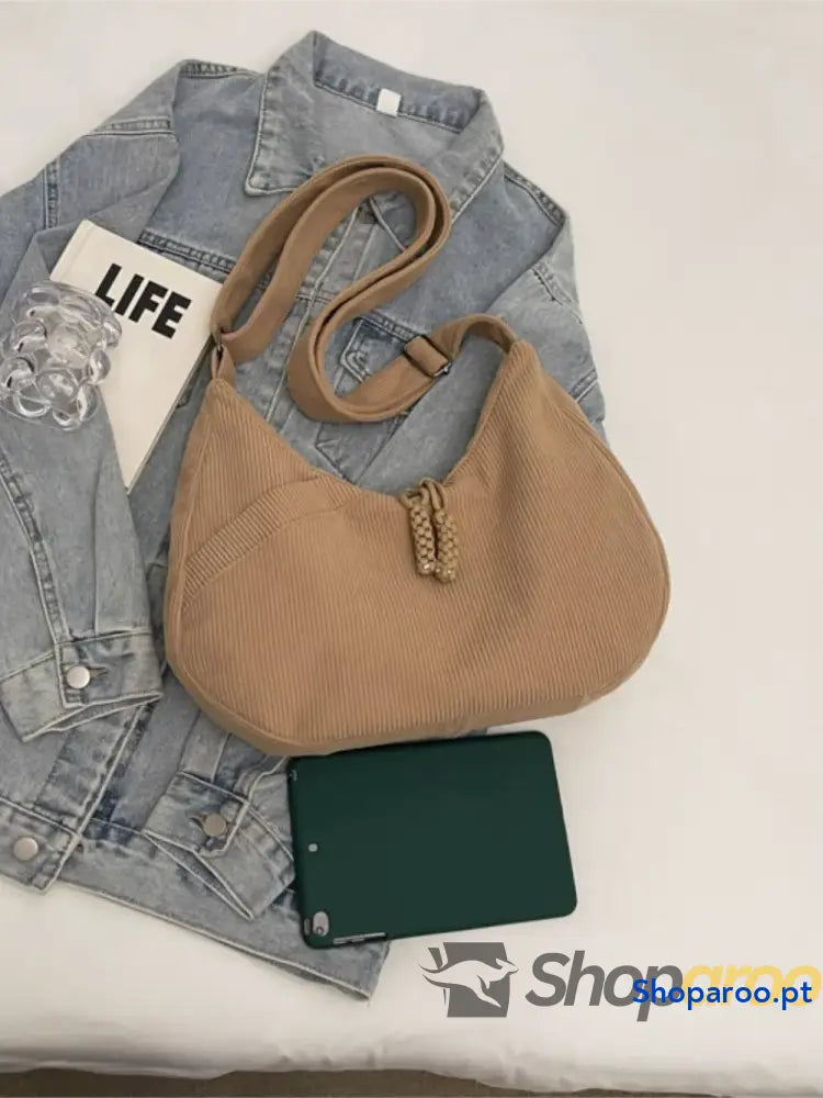 Ribbed Adjustable Strap Shoulder Bag