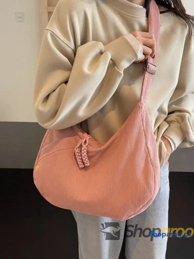 Ribbed Adjustable Strap Shoulder Bag