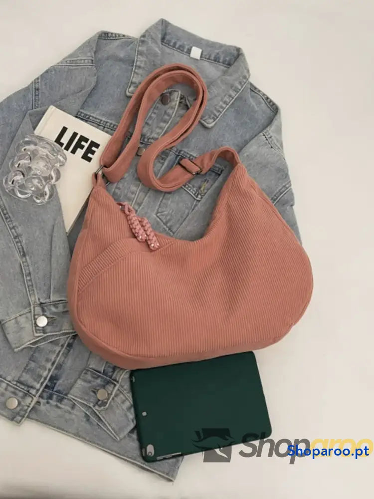 Ribbed Adjustable Strap Shoulder Bag