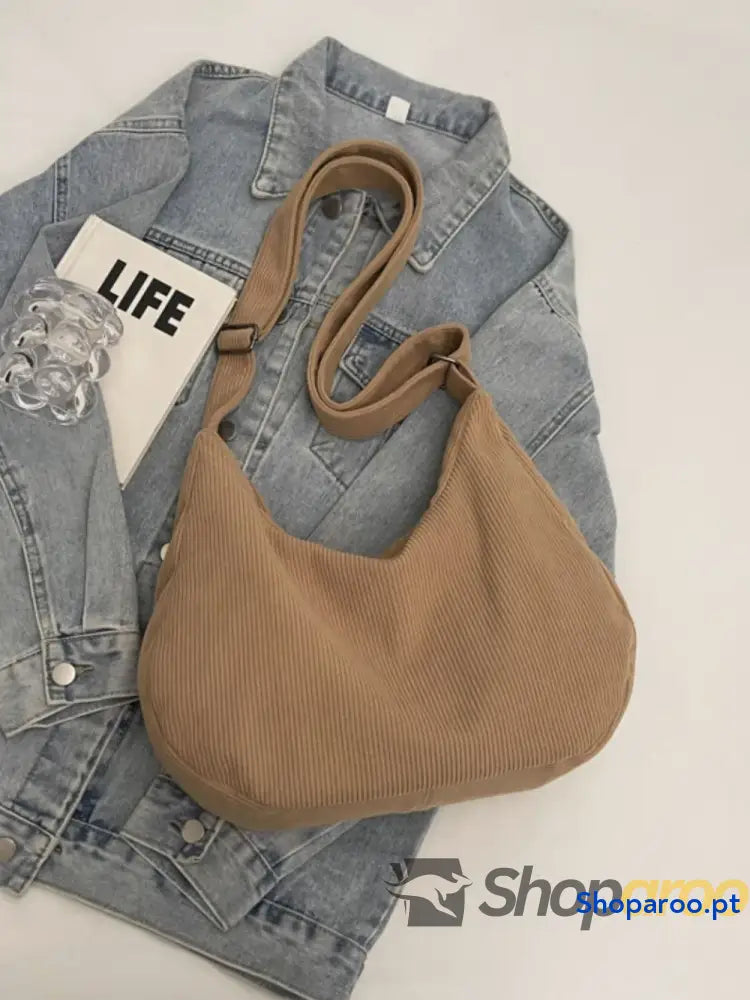 Ribbed Adjustable Strap Shoulder Bag