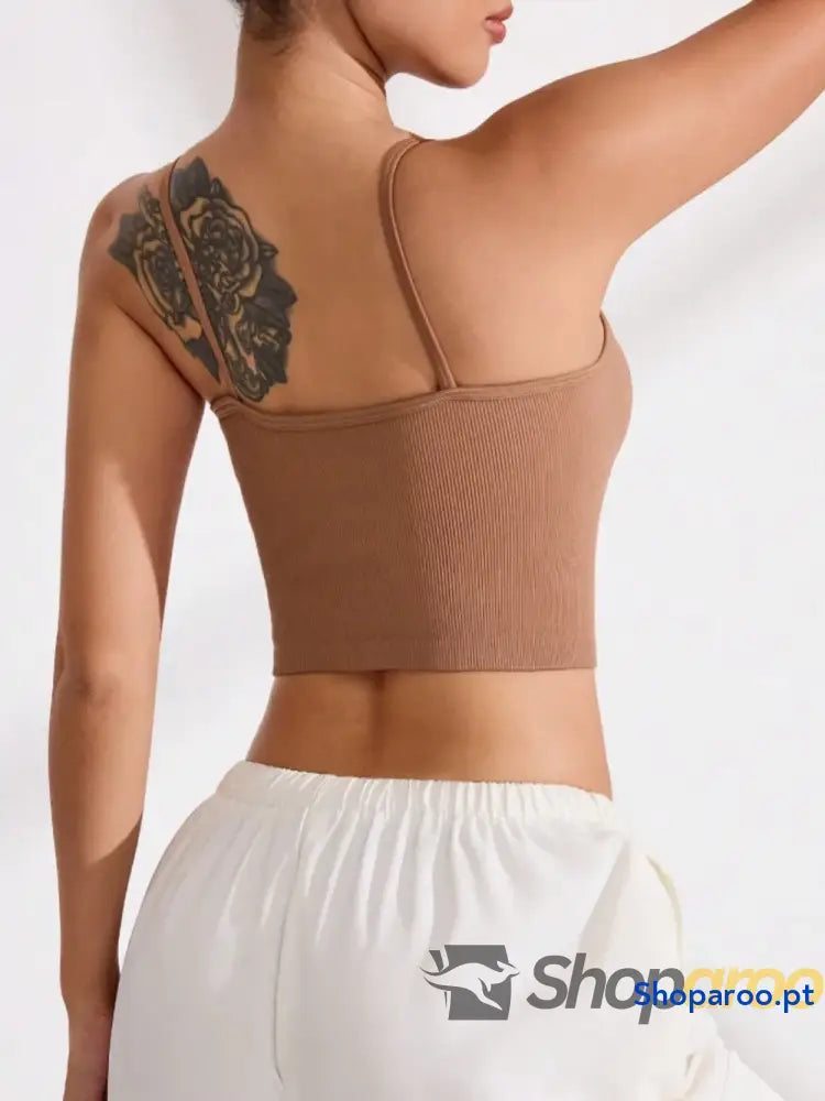 Ribbed Half Button Cropped Active Cami