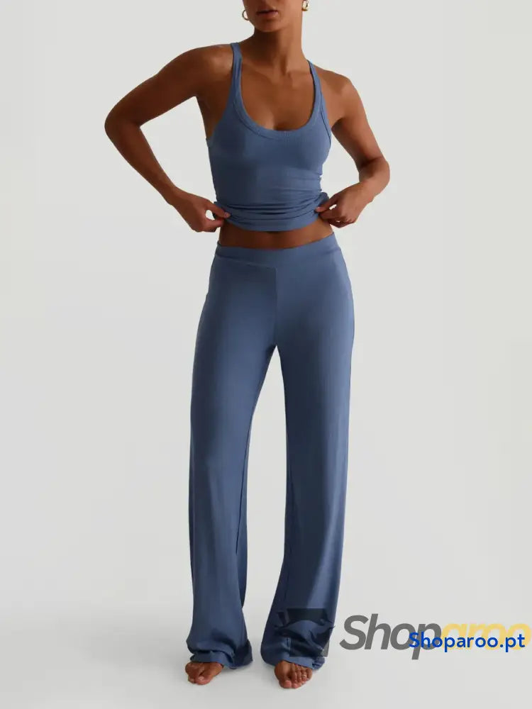 Ribbed Tank and High-Waisted Pants Active Set
