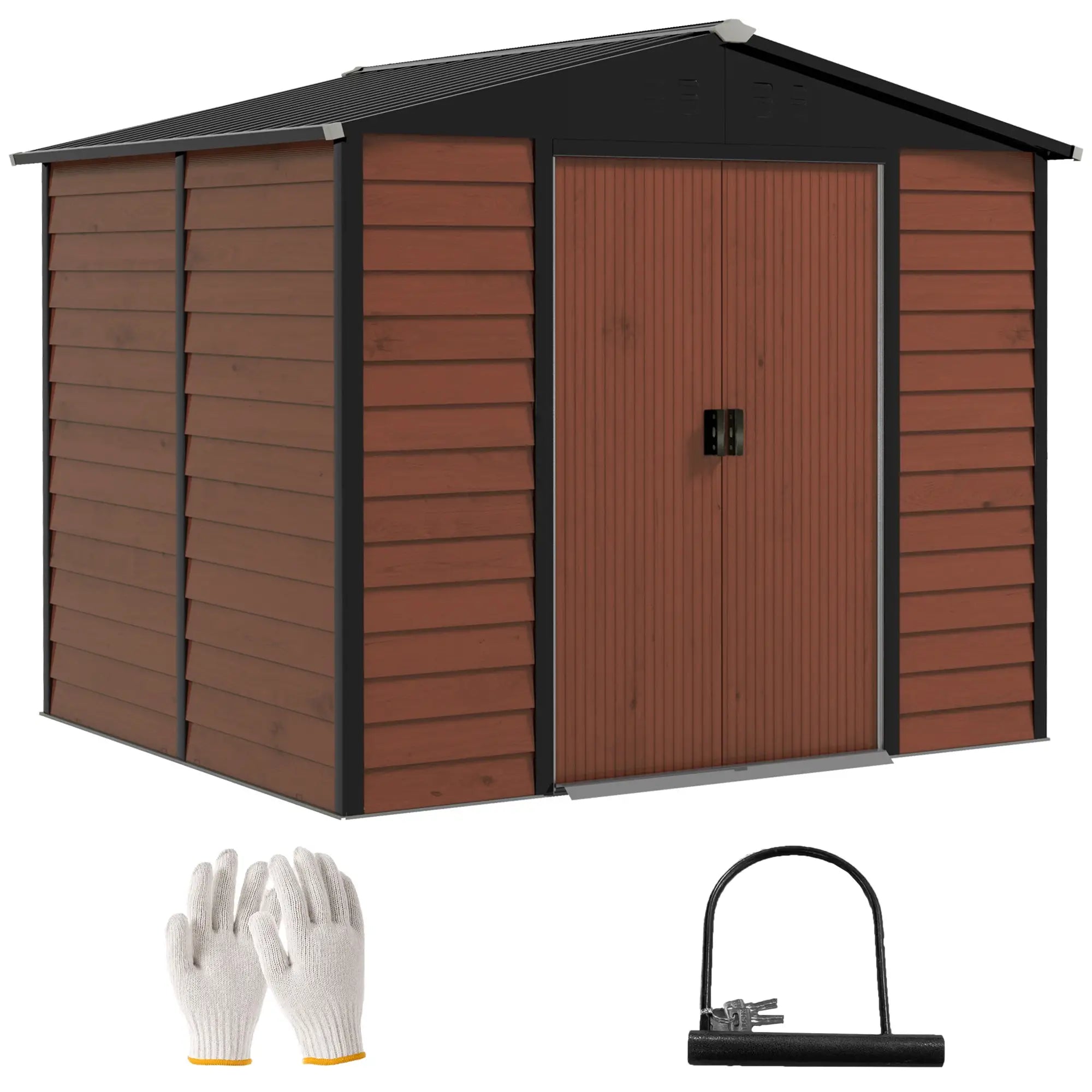 Abrigo de Jardim Exterior 4,4 m² 240x206x198 cm Abrigo de Jardim com Porta de Correr e Fechadura Teca