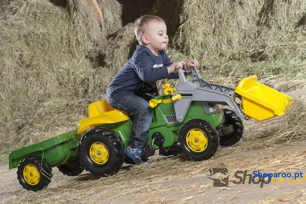 Rolly Toys 012190 rollyKid John Deere (com reboque direção da alavanca giratória idade 2,5 5 anos engate traseiro) verde