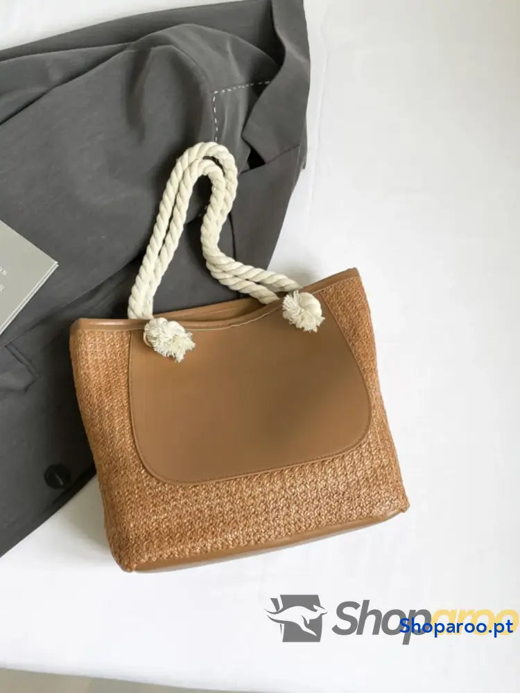 Rope Handle Straw Tote Bag