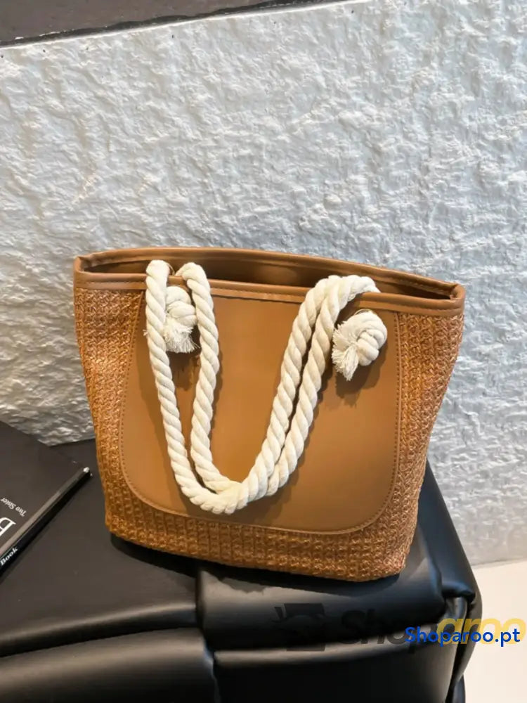 Rope Handle Straw Tote Bag