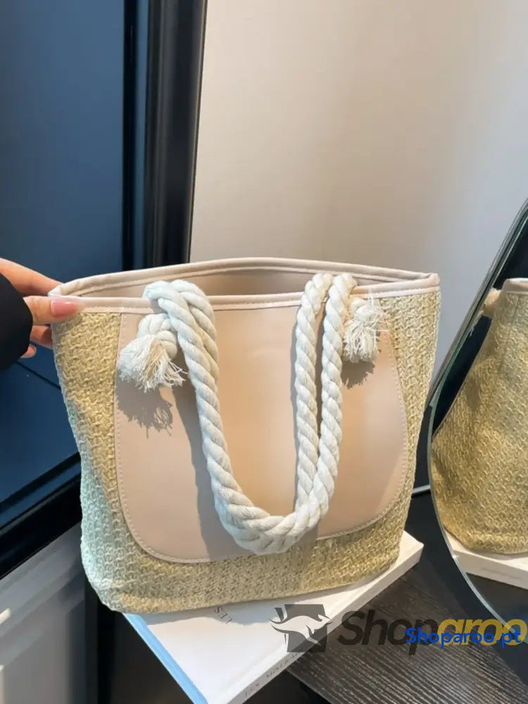 Rope Handle Straw Tote Bag